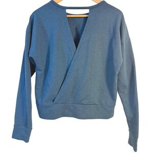 Nike Dri Fit Yoga Wrap Front Open Back Pullover Teal Blue Size M